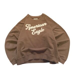 American Eagle Crewneck Sweatshirt Womens Medium Brown Chenille Logo Pullover